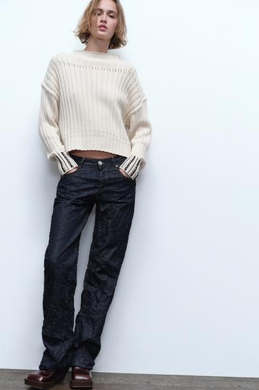 JEAN TRF EFFET PLISSÉ TAILLE NORMALE - Bleu marine de Zara - Image 0