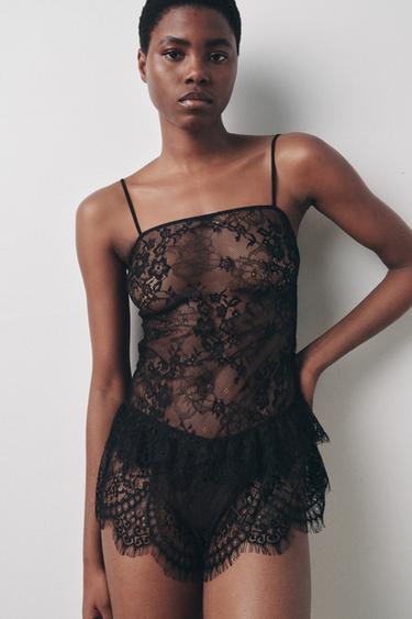 КРУЖЕВНОЙ КОМБИНЕЗОН НА БРЕТЕЛЯХ — ЧЕРНЫЙ от Zara