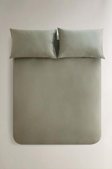STRIPED COTTON DUVET COVER - Green by Zara