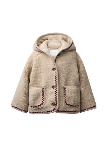 FAUX SHEARLING JACKET WITH WAVY TRIM AND FLEECE LINING