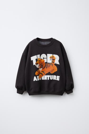 SWEAT À IMPRIMÉ TIGRE ET INSCRIPTION FLOQUÉE - Gris anthracite de Zara
