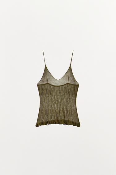 TOP EN MAILLE À BRETELLES TEXTURÉ - Kaki de Zara - Image 4