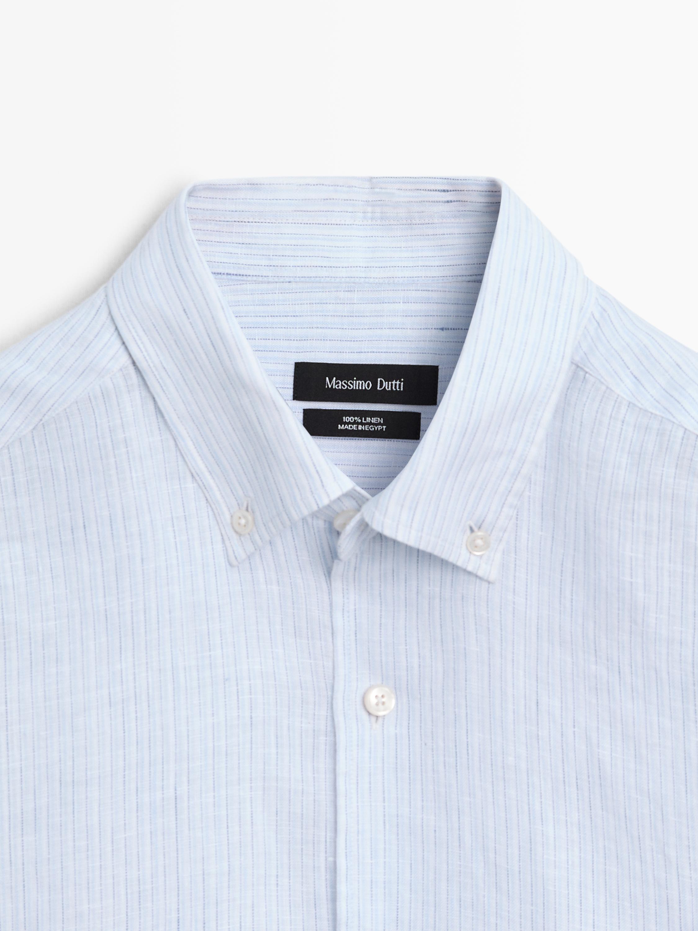 Regular fit 100% linen striped shirt