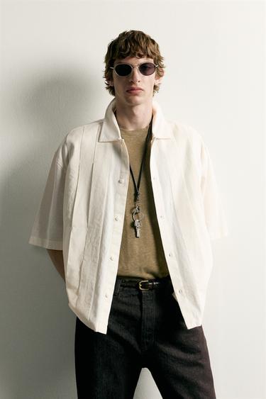 РУБАШКА СО СКЛАДКАМИ RELAXED FIT — ЖЕЛТОВАТО-БЕЛЫЙ от Zara