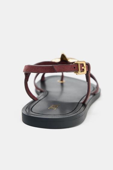 STRAPPY SANDALS WITH METAL DETAIL - Burgundy Red by Zara - Image 4