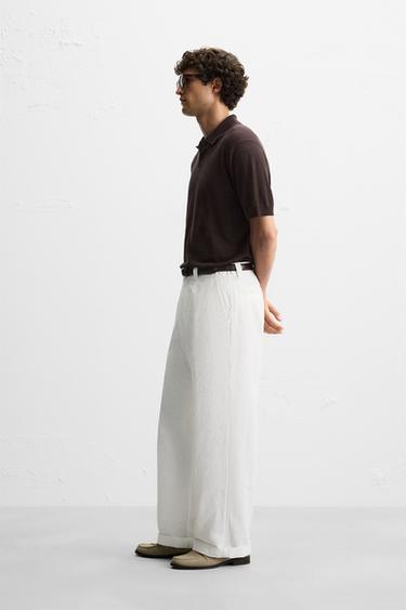 POLO EN MAILLE SOIE ET LIN - Marron foncé de Zara - Image 3