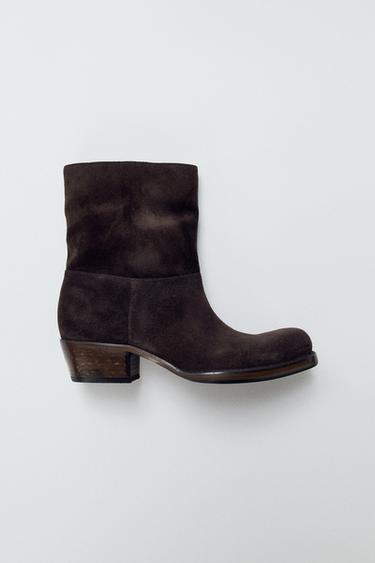 SPLIT SUEDE HEELED ANKLE BOOTS - Brown by Zara