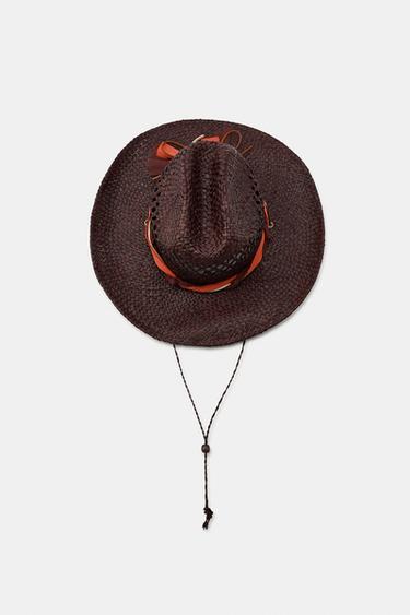 HUT AUS 100% RAFFIA MIT SCHLEIFE - Braun von Zara