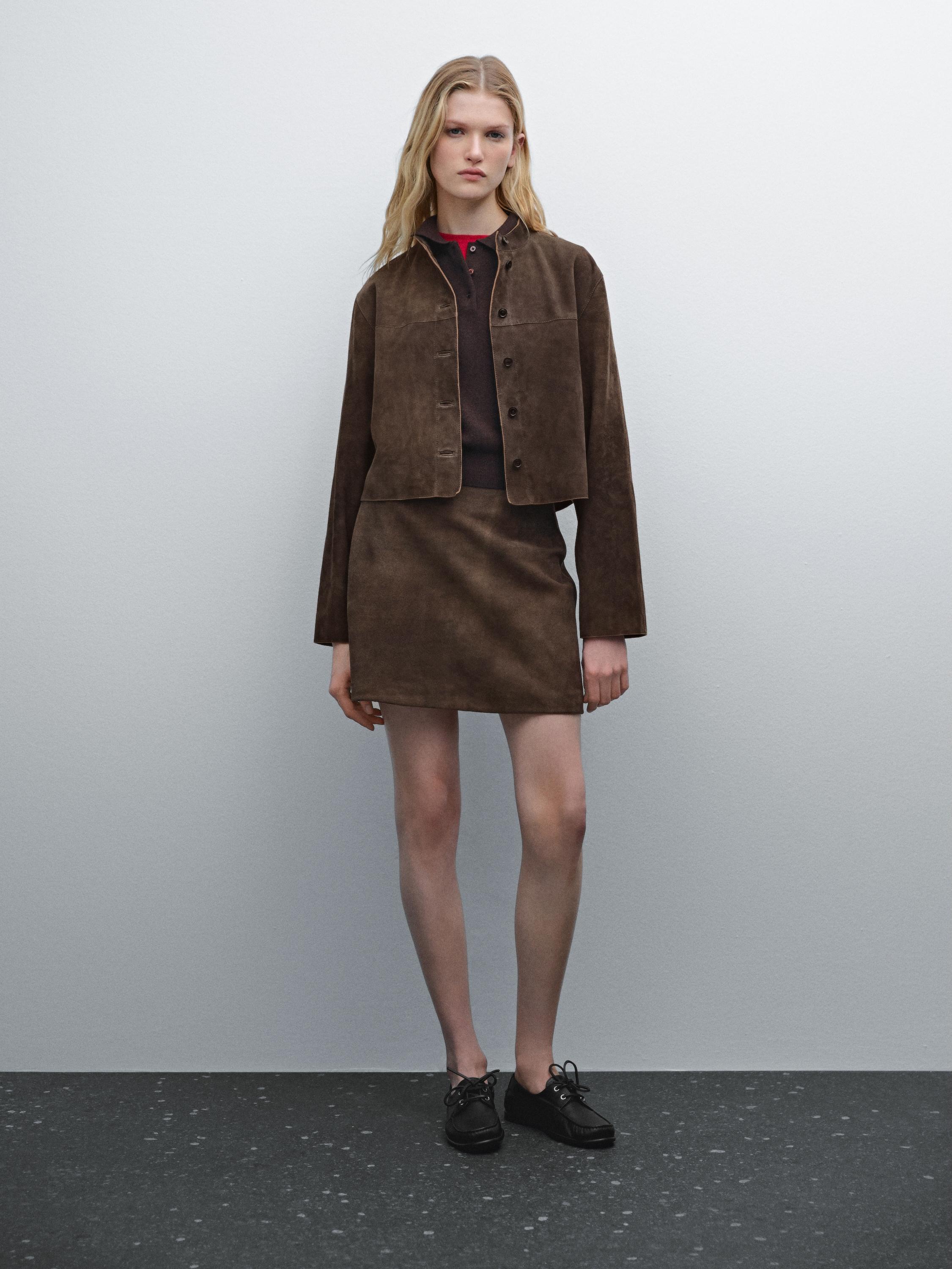 Suede leather mini skirt - Brown | ZARA United States Suede leather mini skirt - Brown | ZARA United States