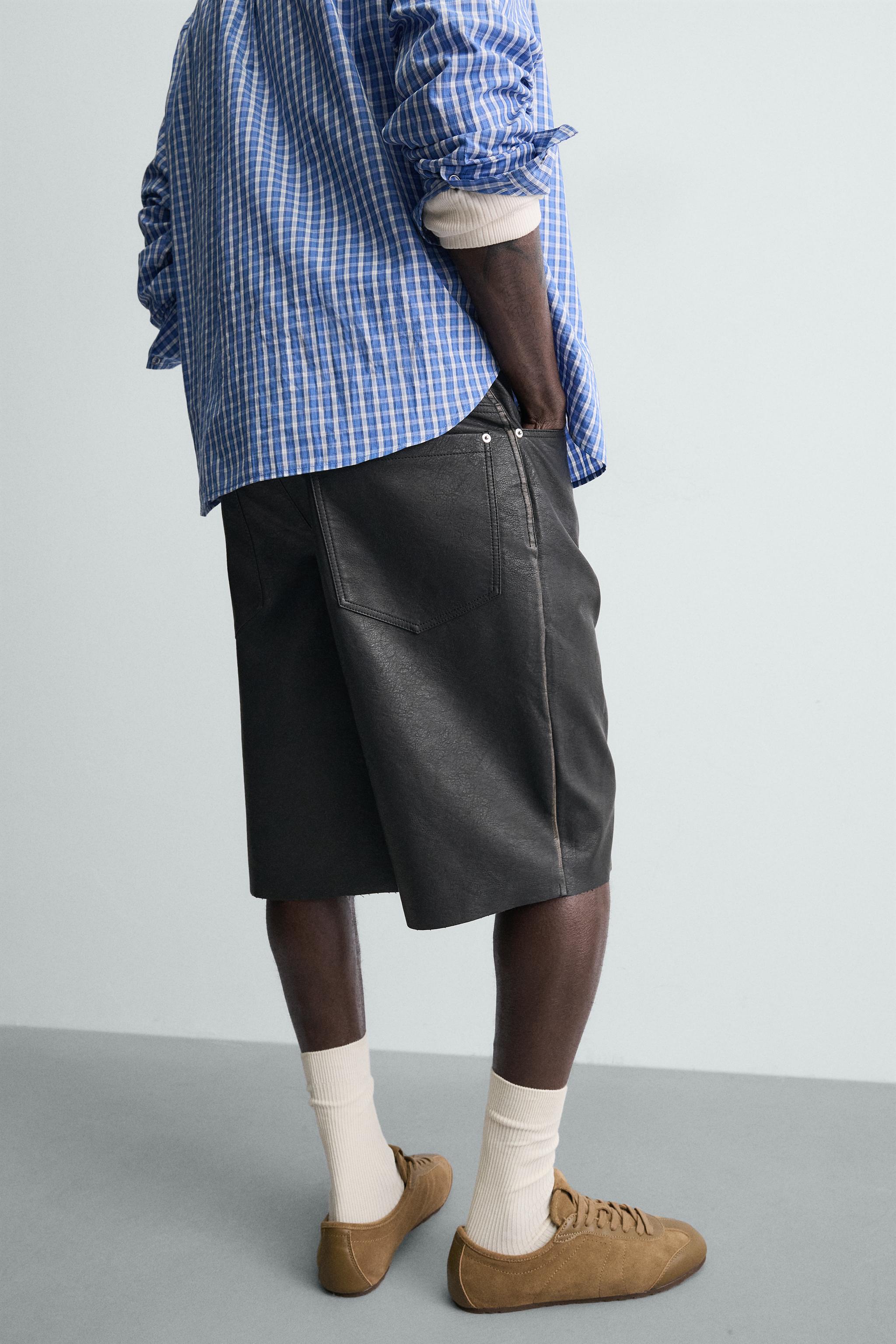 RELAXED FIT FAUX LEATHER SHORTS