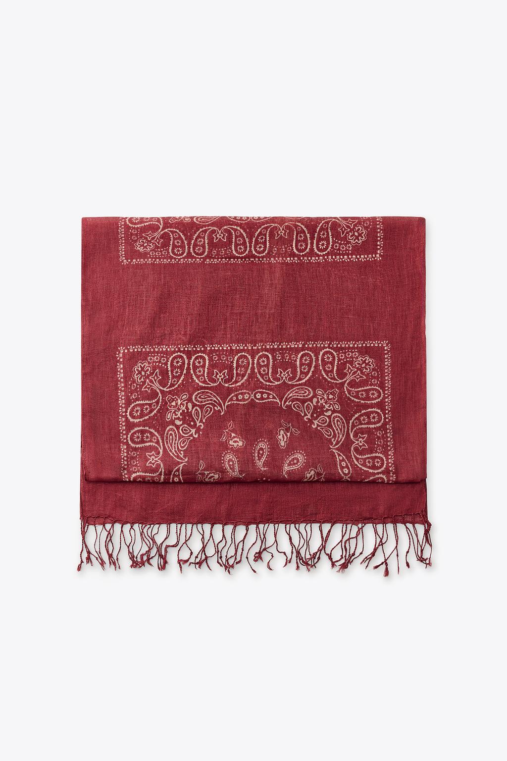 100% LINEN PRINTED FRINGED SCARF