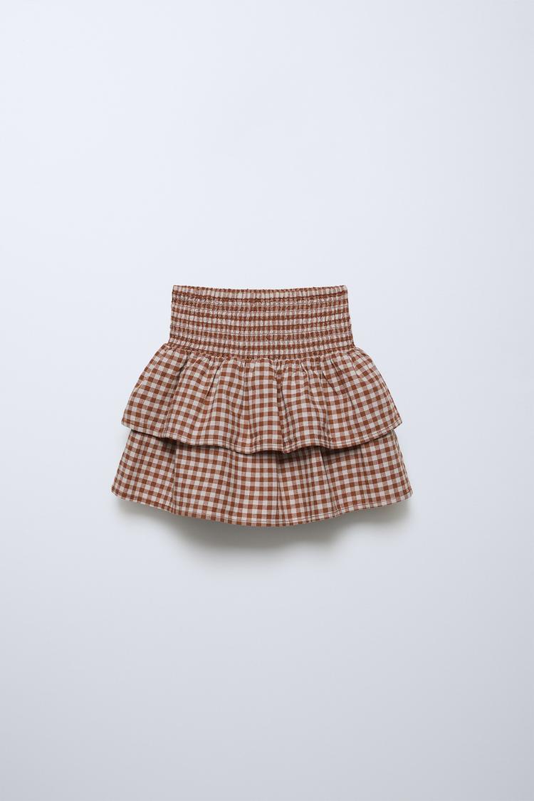 FALDA BERMUDA CUADRO VICHY marron/blanco ZARA Chile