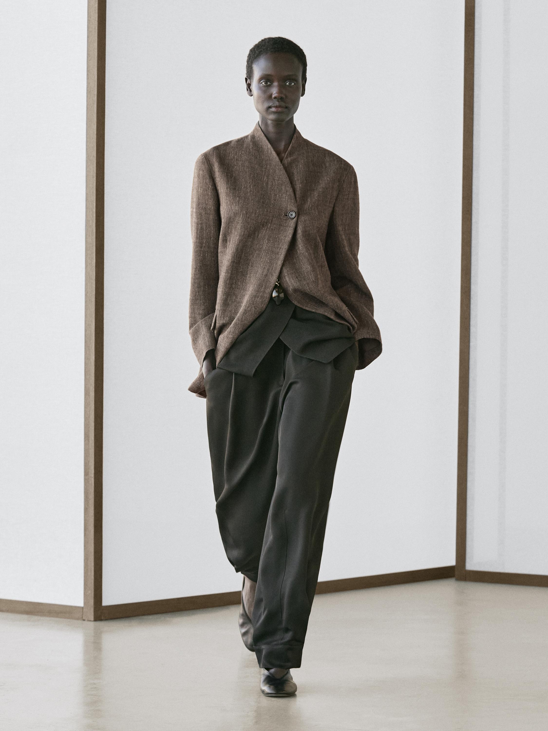 Manteau laine chiné à col montant