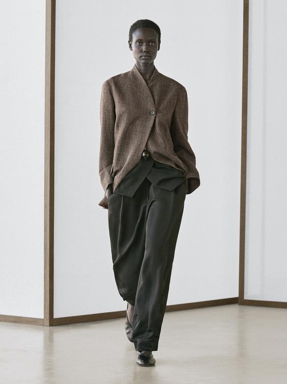 Flecked wool blend coat with high collar