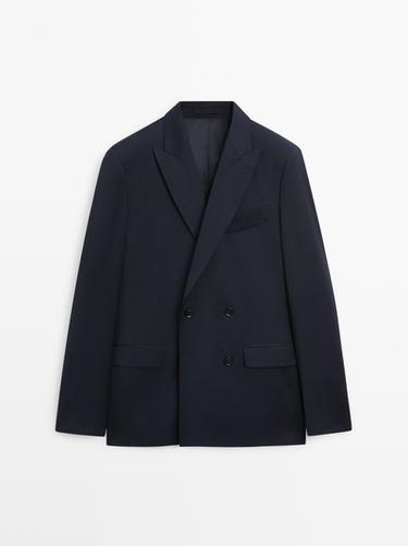 Blazer croisé 100 % laine froide - Bleu marine de Zara