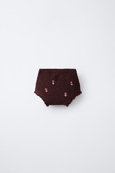 KNIT RUFFLE BRIEFS WITH BOBBLE DETAIL — Dark burgundy 2
