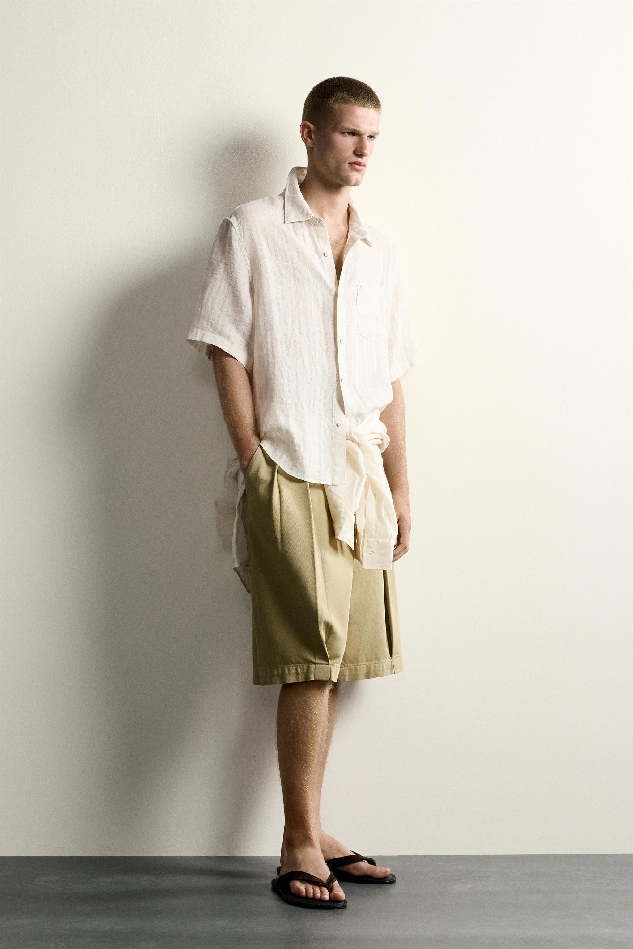 100% LINEN STRIPED JACQUARD SHIRT