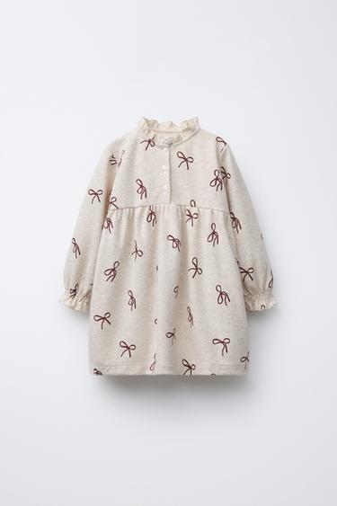 PRINTED HERRINGBONE DRESS - Ecru by Zara - Image 0