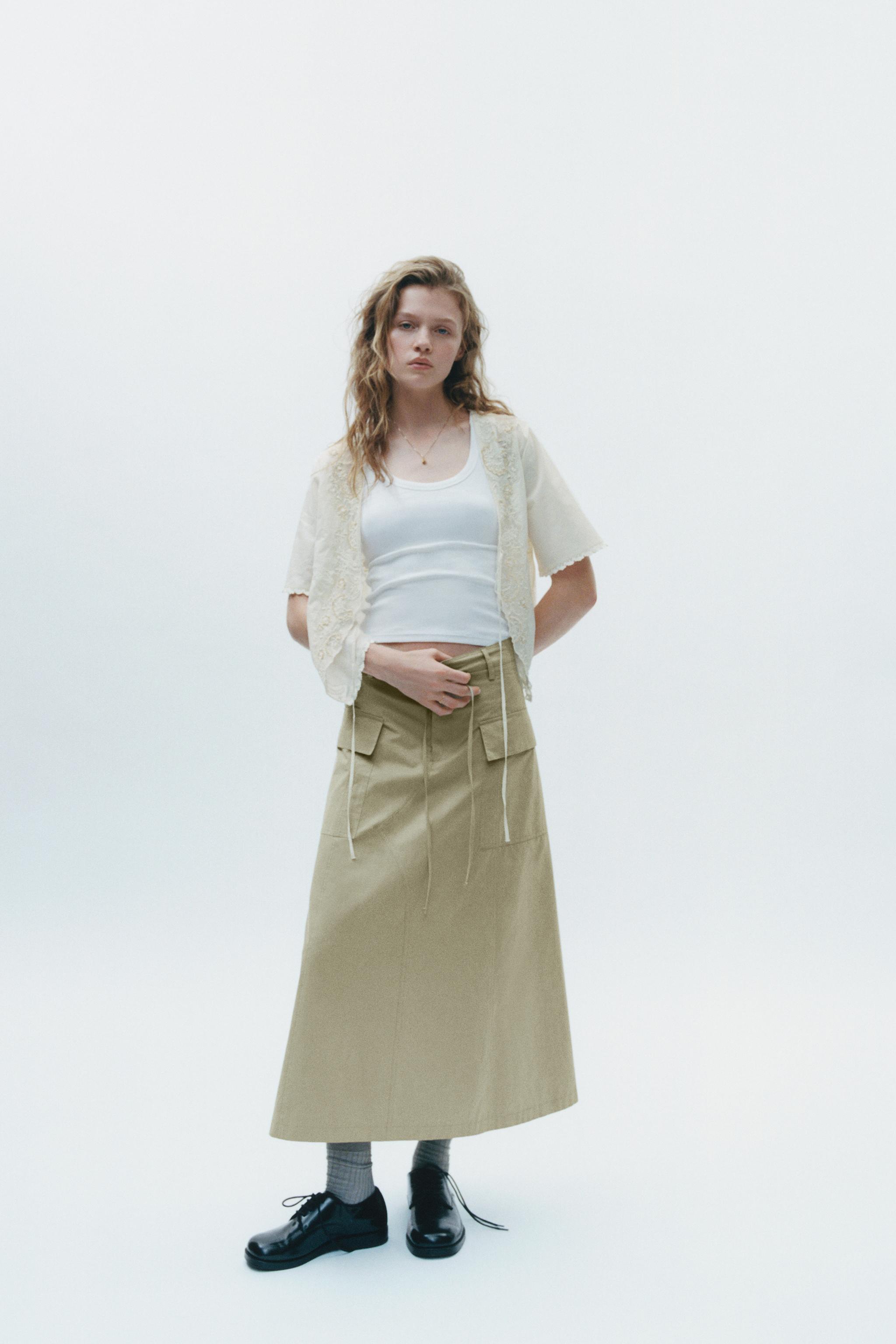 ミディ丈カーゴスカート - ライトカーキ | ZARA Japan / 日本