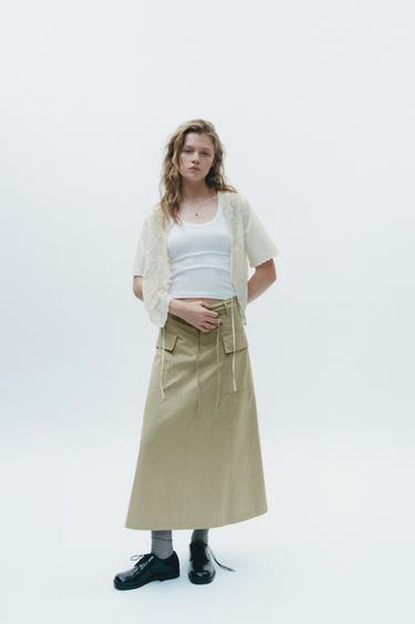CARGO MIDI SKIRT - Light khaki by Zara - Image 0