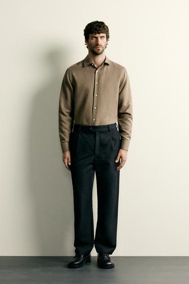 LINEN - LYOCELL REGULAR FIT SHIRT - Khaki by Zara