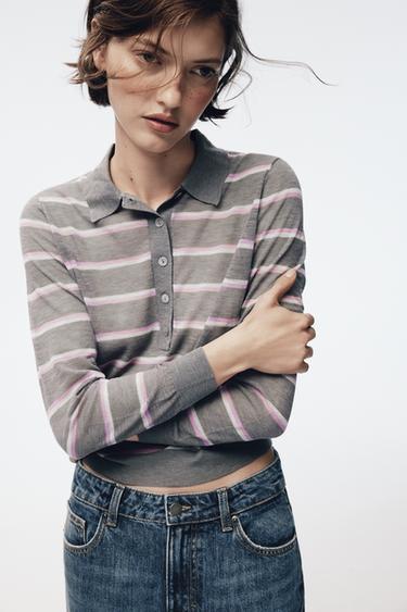 FINE STRIPED WOOL BLEND POLO SHIRT - Grey by Zara