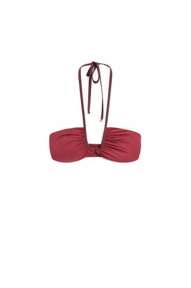 Bikini top with contrast gathered detail — Pink 1