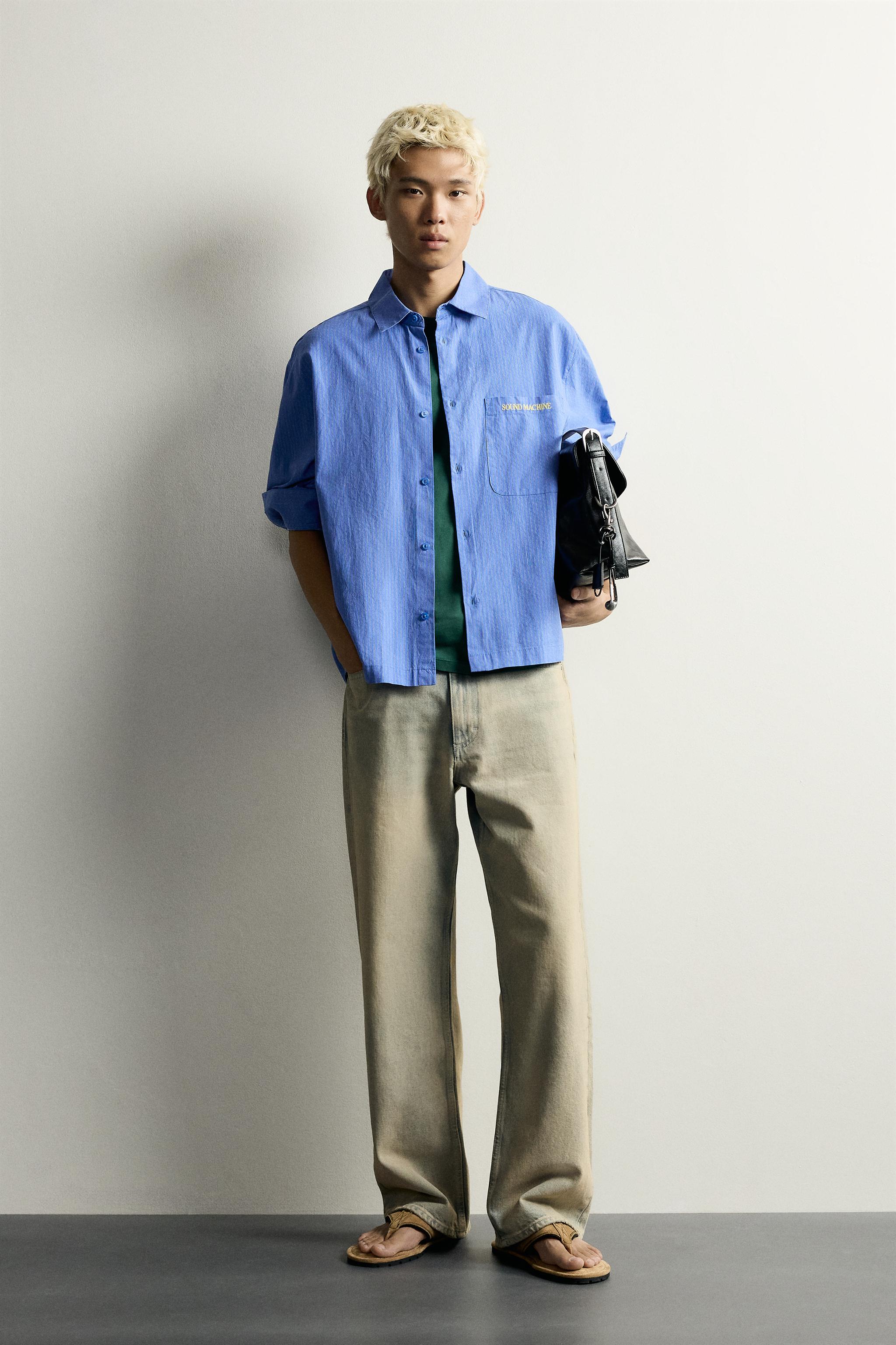 Мужские рубашки Zara CASSETTE PRINT STRIPED SHIRT