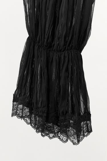 PANTALON BOUFFANT PLISSÉ ET DENTELLE - Noir de Zara - Image 5