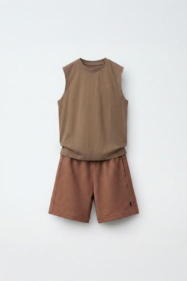 PLAIN SLEEVELESS TOP AND PLUSH BERMUDA SHORTS SET - Oranges by Zara