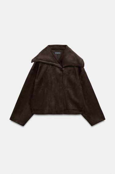 CAZADORA BOMBER CUELLO AMPLIO - Marrón de Zara - Imagen 0