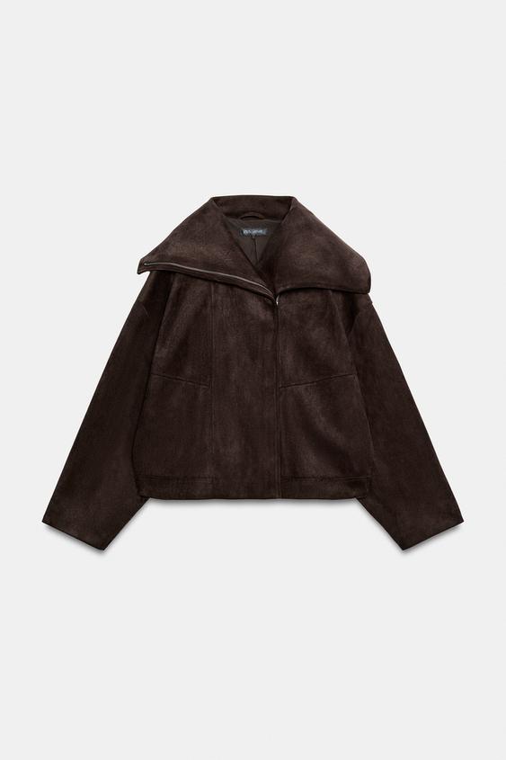 BOMBER JACKET WITH WIDE COLLAR - Brown by Zara - Image 0