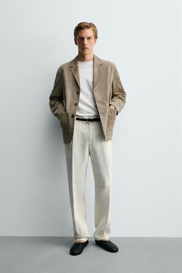 REGULAR FIT SUEDE LEATHER BLAZER - Sand by Zara