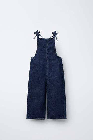 Zara 結飾牛仔吊帶褲 - 藍色