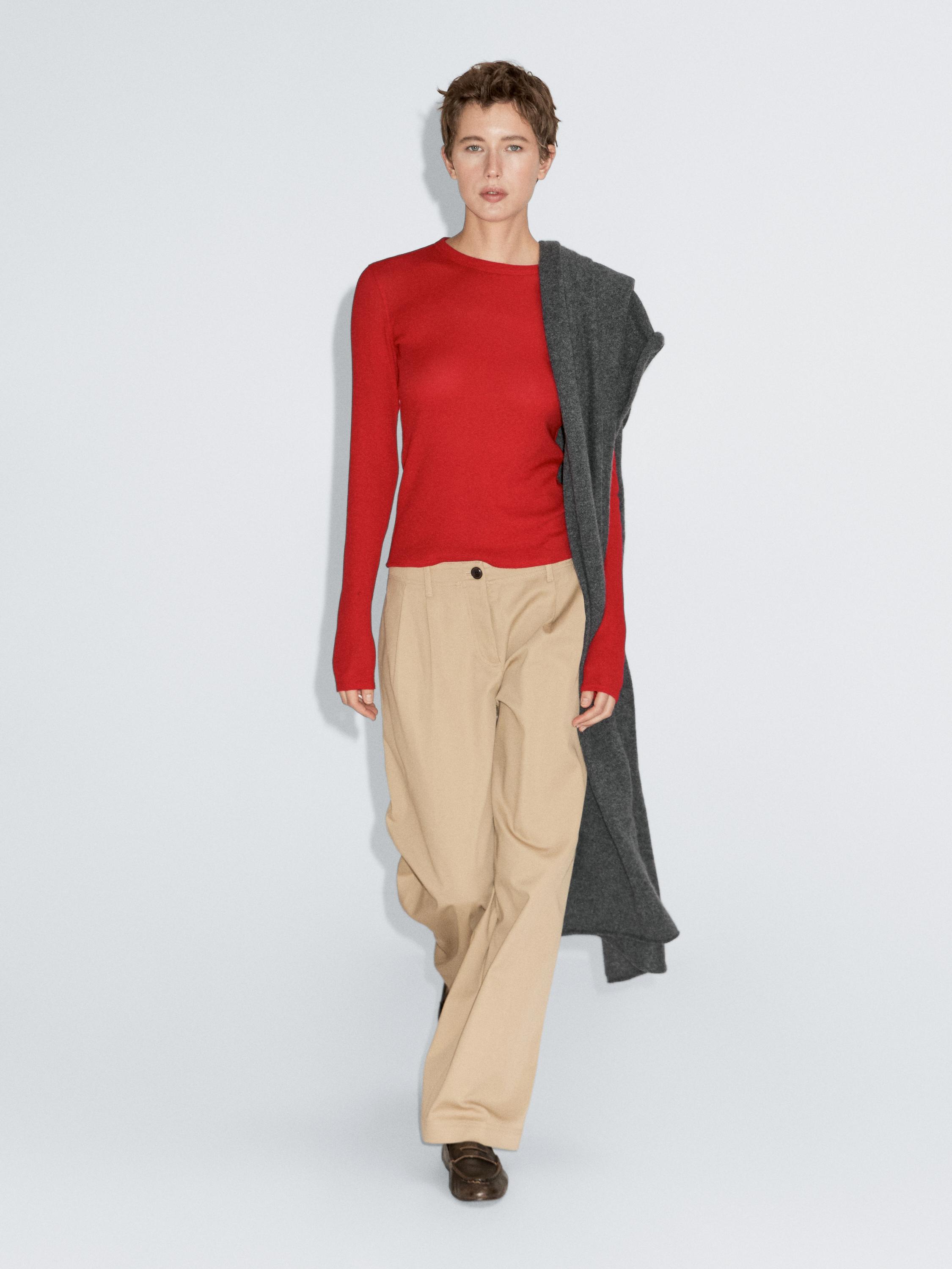 Long sleeve cotton blend T-shirt