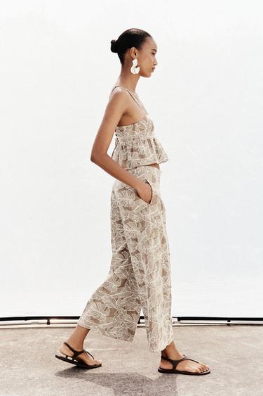 PANTALON JUPE-CULOTTE BRODÉ - Beige / Marron clair de Zara - Image 2