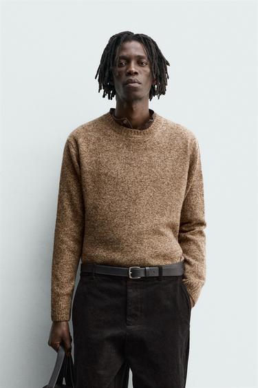 100% WOOL TEXTURED JUMPER - Brown by Zara
