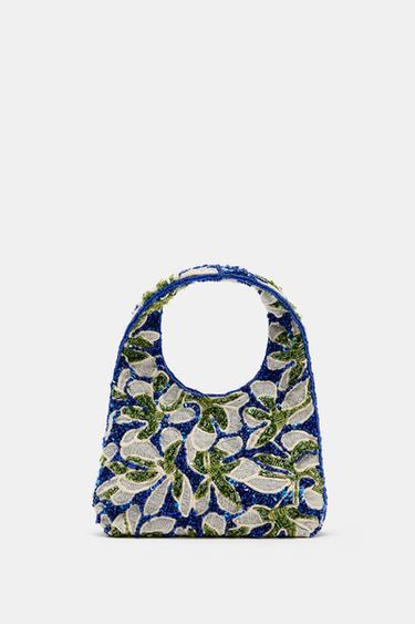 BOLSO DE MANO ABALORIOS - Azul de Zara