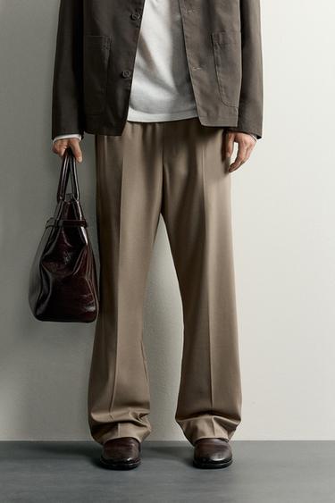FLUID WIDE-LEG TROUSERS - Dark tan by Zara