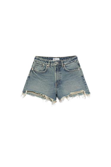 HI-RISE RIPPED DENIM SHORTS