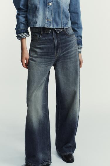 TRF FOLDED WAIST MID-WAIST JEANS - Blue by Zara - Image 3