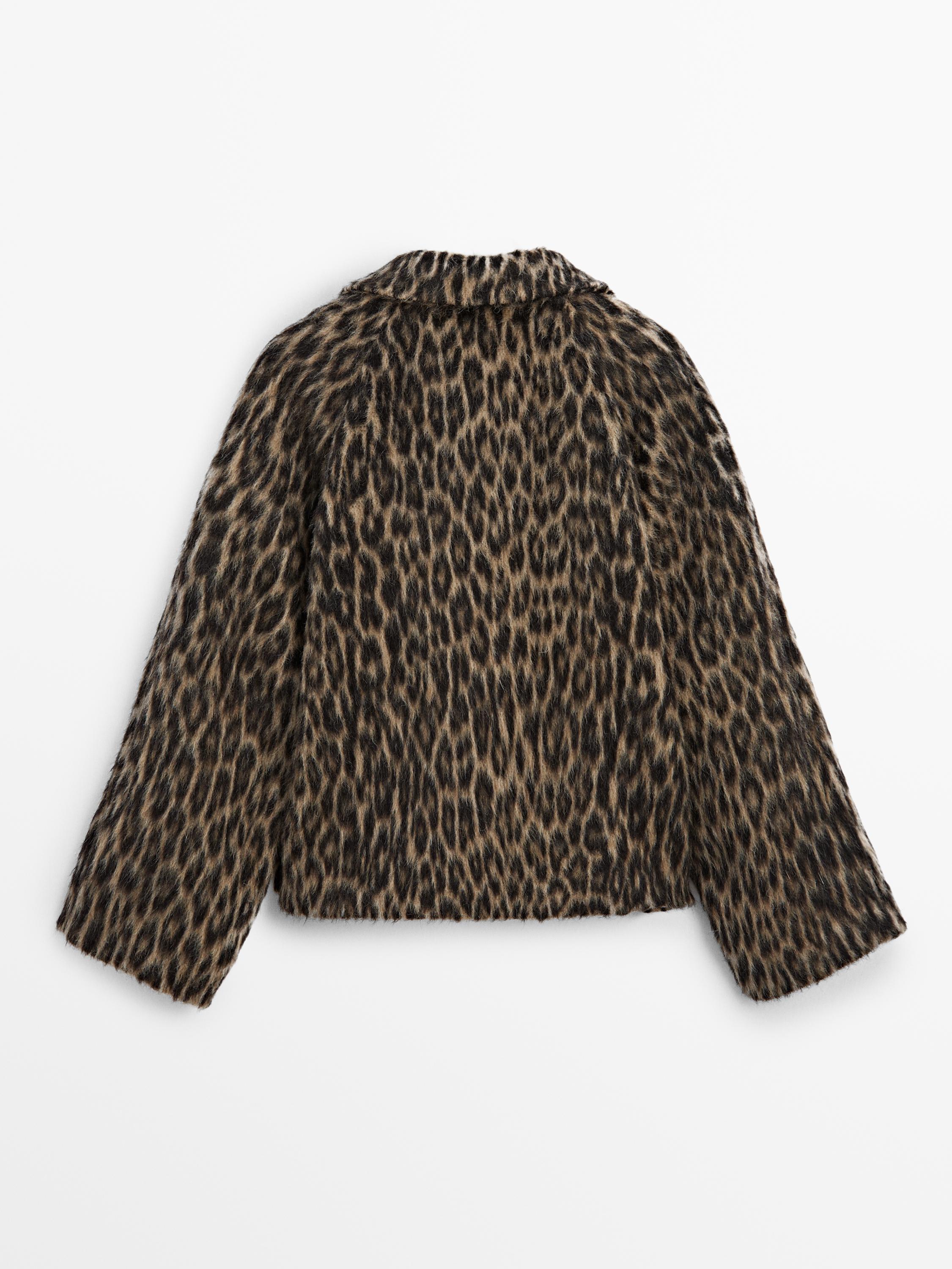 Short animal print collared coat - Dark brown | ZARA United Short animal print collared coat - Dark brown | ZARA United