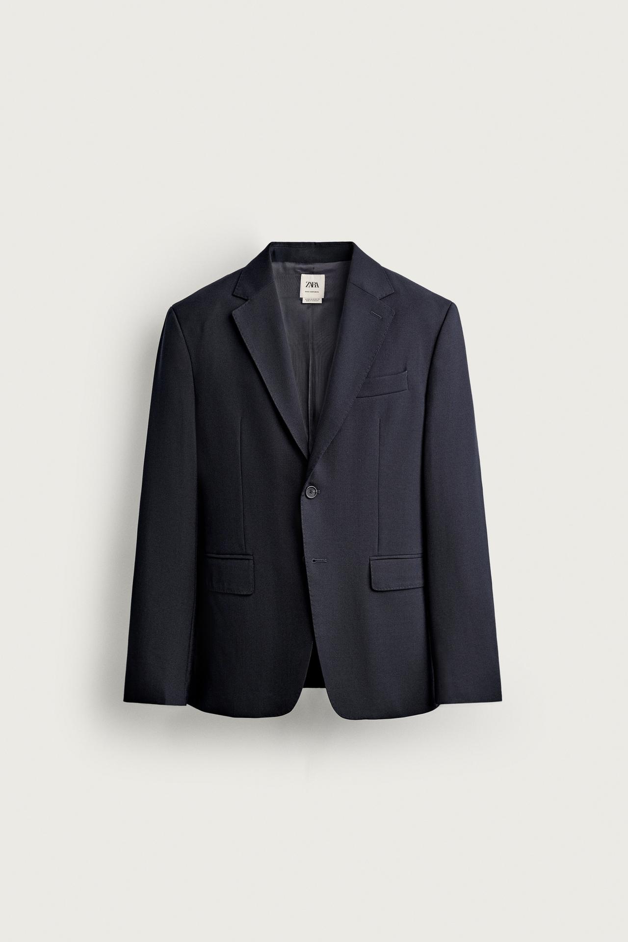 100% WOOL SUIT BLAZER — Navy blue