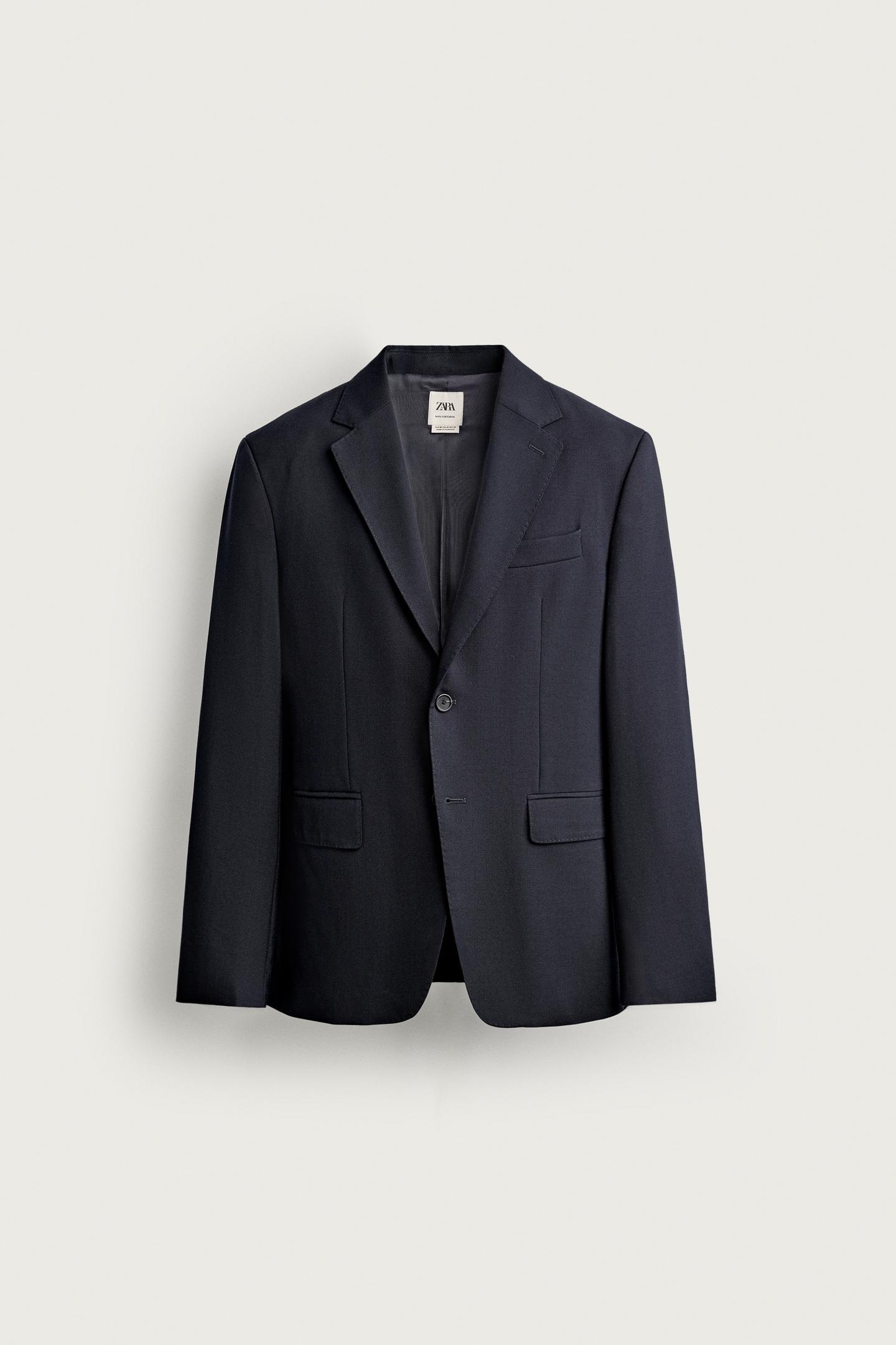 Мужской пиджак Zara 100% Wool Suit Blazer, цвет: Тёмно-синий — фото 8