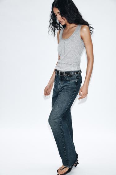 JEANS Z1975 STRAIGHT TAPERED CINTURA ALTA CINTO - Índigo da Zara