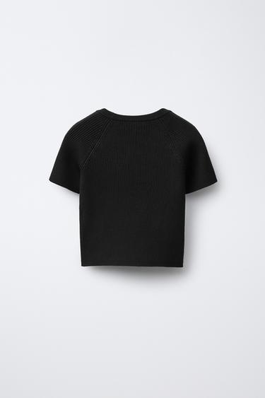 T-SHIRT CÔTELÉ AVEC NŒUDS - Noir de Zara - Image 1
