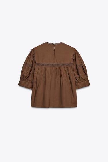 BLOUSE DENTELLE ZW COLLECTION - Marron de Zara - Image 5