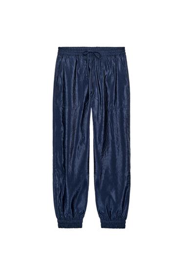 SATIN CUFFED TROUSERS - Navy blue by Zara