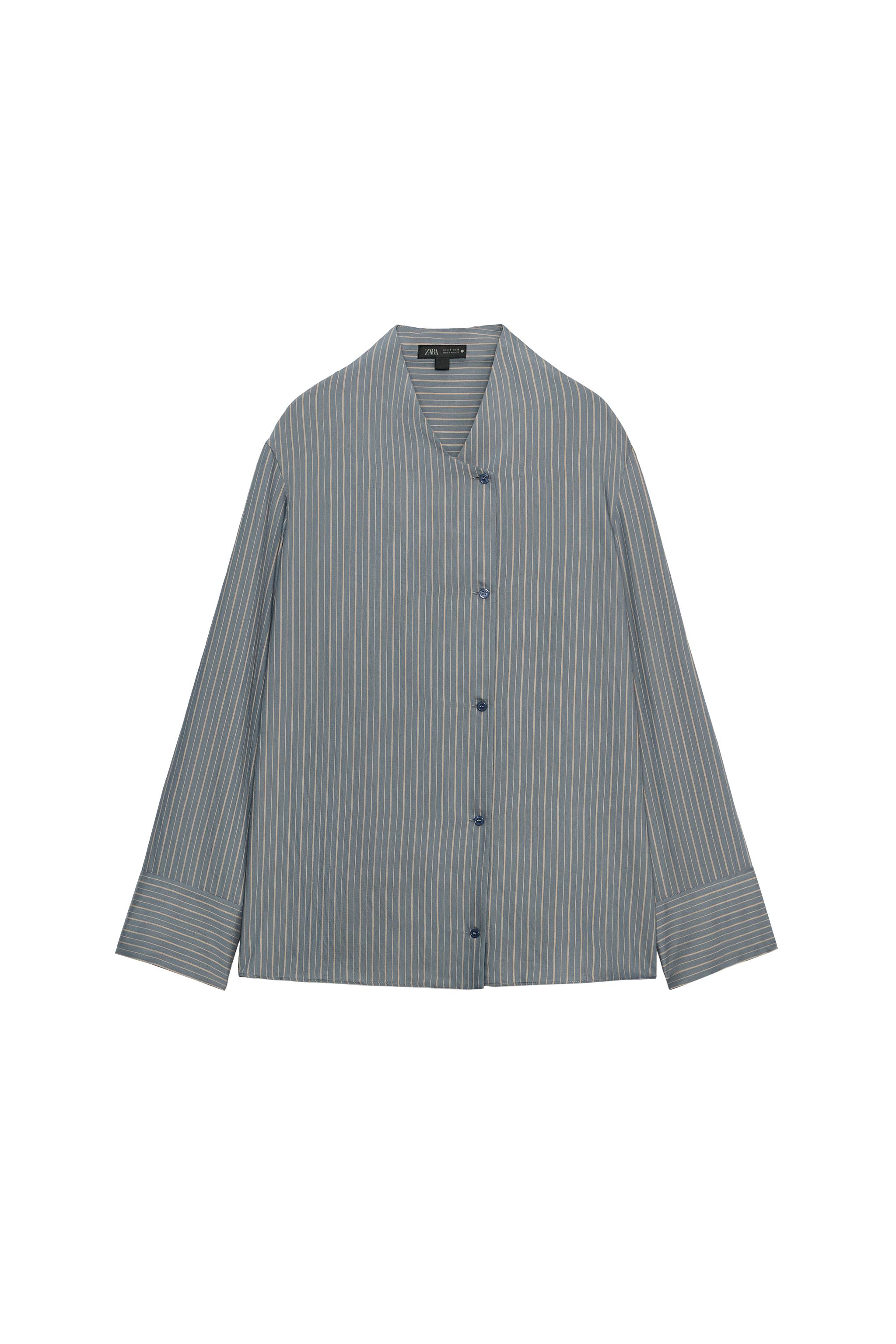 ZW COLLECTION STRIPED CROSSOVER SHIRT - Gray / Tan | ZARA United