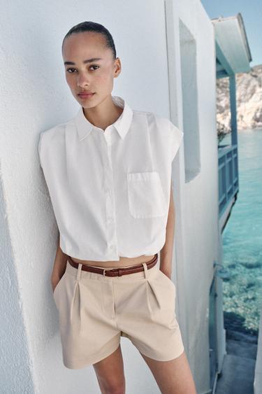 DARTED BERMUDA SHORTS WITH BELT - Light camel by Zara